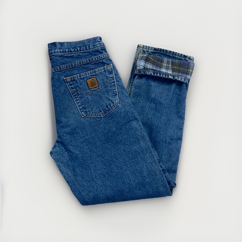 Carhartt Jeans Mens 30 x 32 Flannel Lined Denim Blue Pants B21 DST Vintage